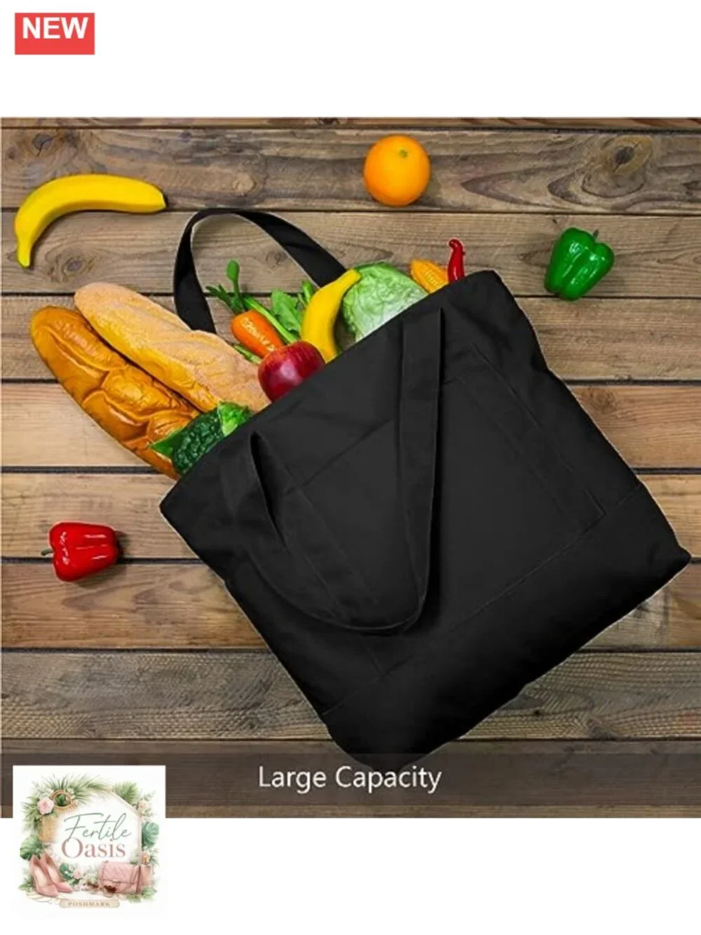 Canvas Tote Bag with Pocket, Top Zipper, Reusable Grocery Shopping Bag